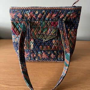 RARE Vintage VERA BRADLEY 1994 Medley Villager Tote Zipper Floral Blue Quilted